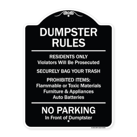 Signmission Designer Series-Residents Only Violators Prosecuted Bag Your Trash No Parking A-DES-BW-1824-9895
